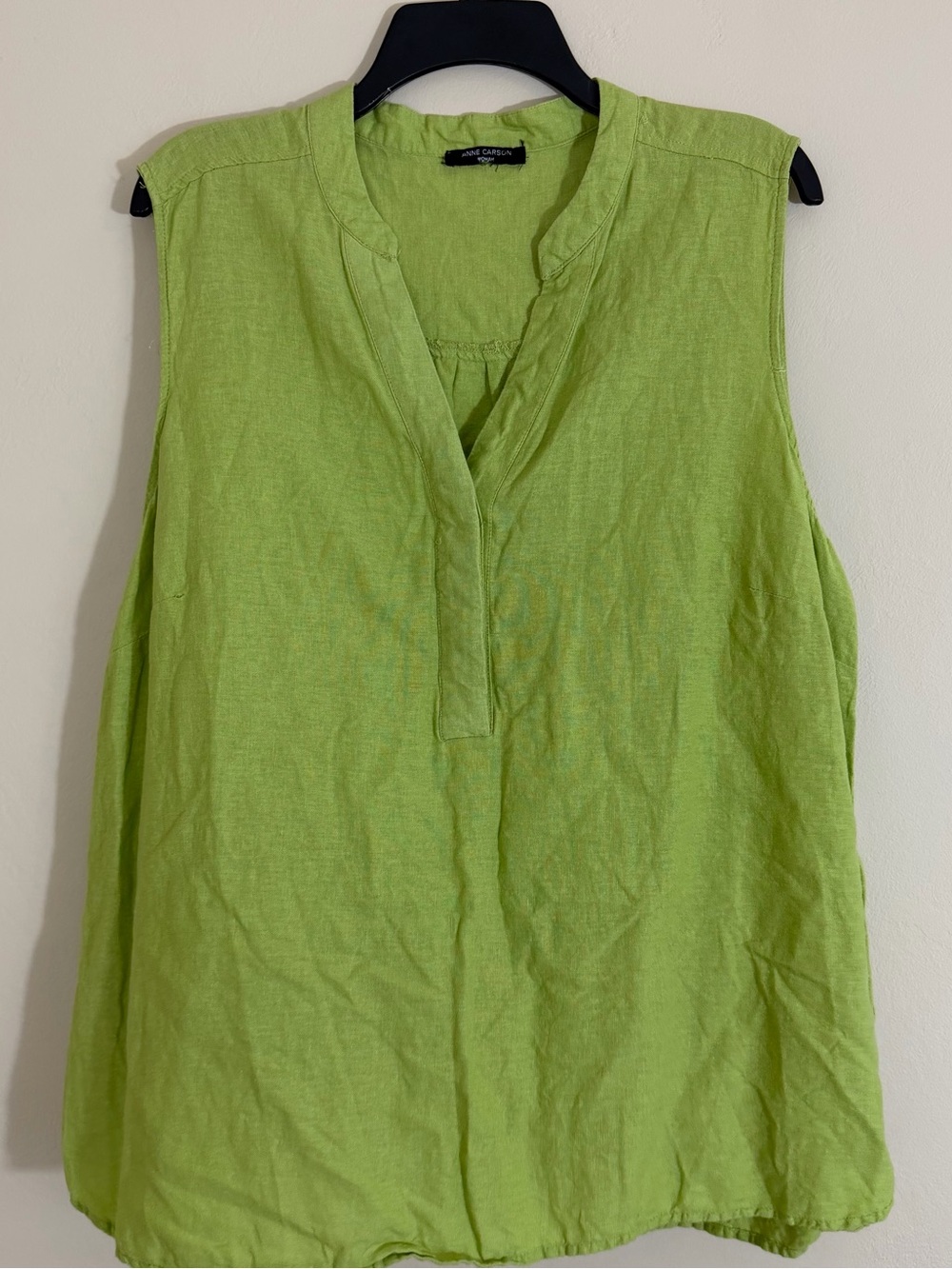 Anne Carson Woman Green Sleeveless Linen Blend Tunic Top Tank Blouse Size 1X